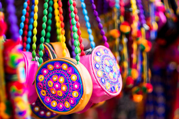 Colorful textiles hanging in shops