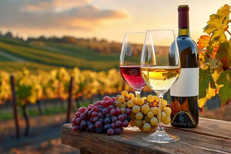 Wine glasses with vineyard view